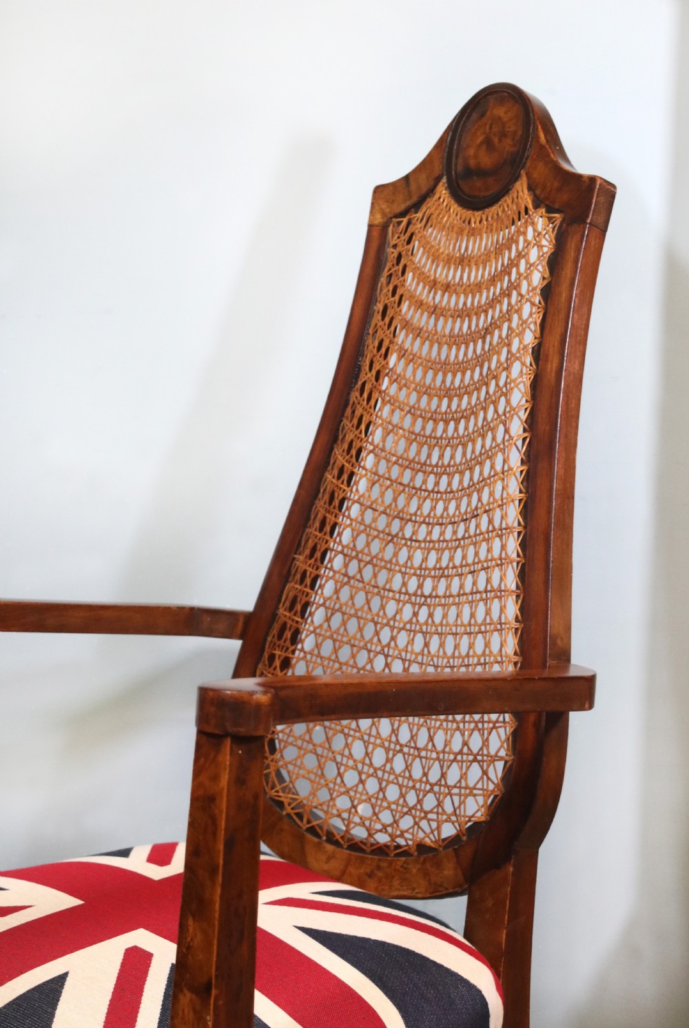Art Deco period hardwood framed and cane back armchair View XI