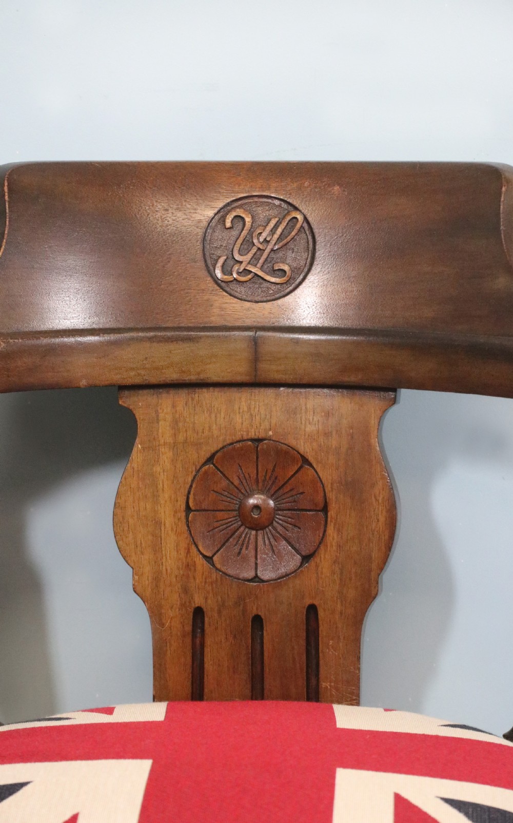 A wonderful late Victorian walnut framed and cast iron based revolving office chair View XII