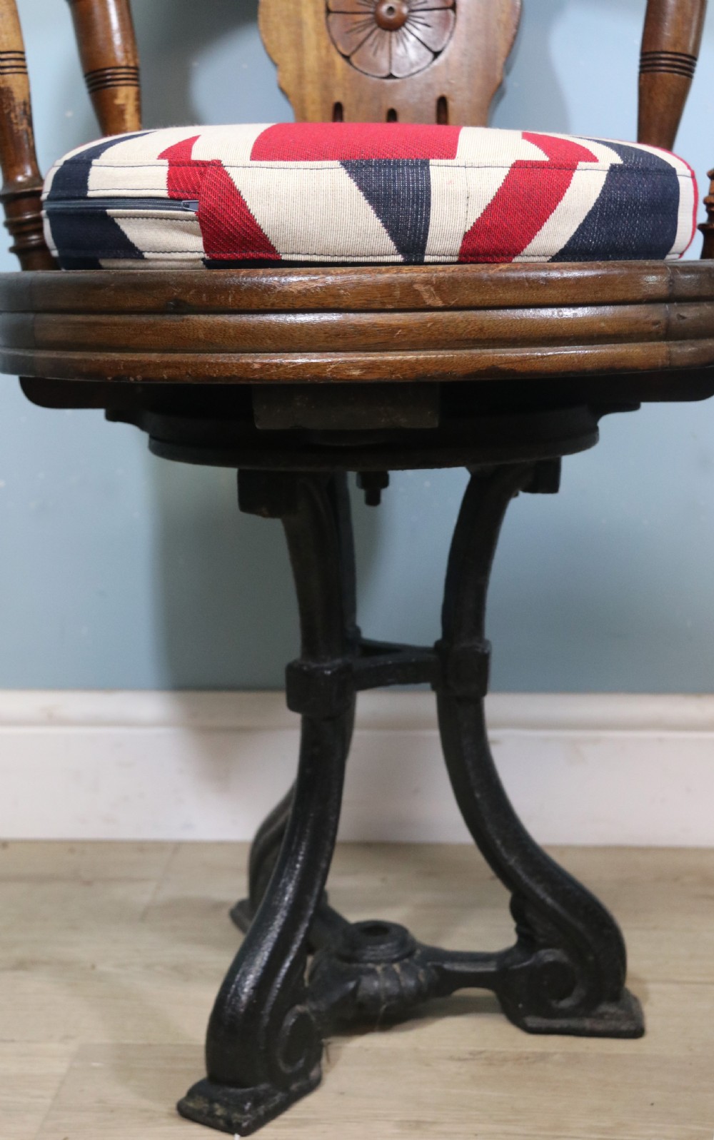 A wonderful late Victorian walnut framed and cast iron based revolving office chair View XIX