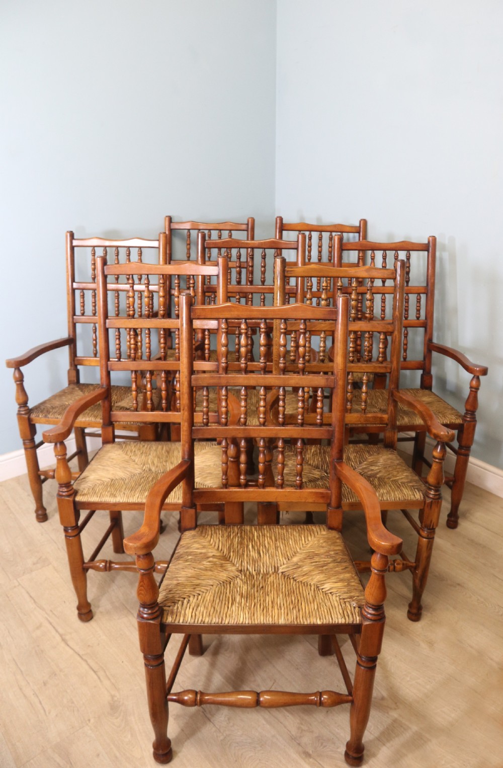 Farmhouse Style!  matching set of eight carver chairs