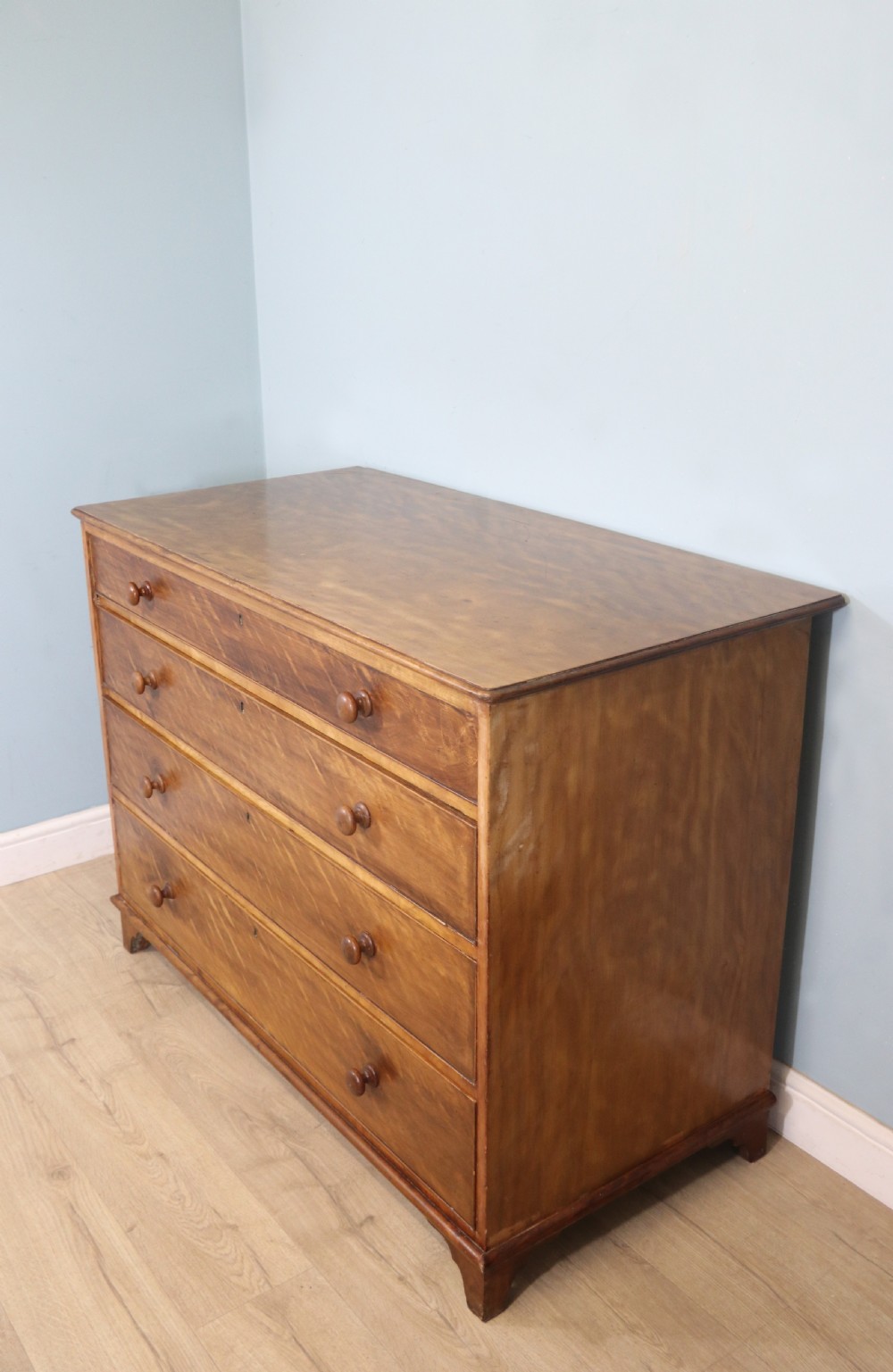 Unusual late 19th century satinwood, slightly over-sized chest of drawers View III