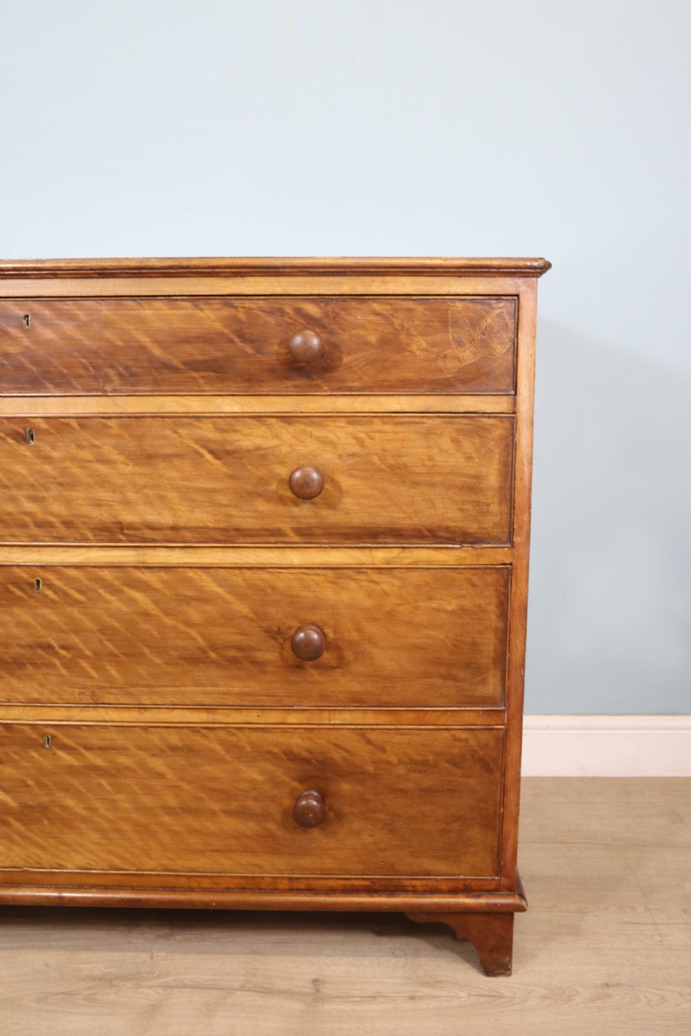 Unusual late 19th century satinwood, slightly over-sized chest of drawers View V