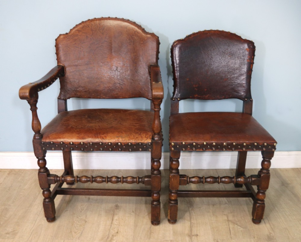 A lovely set of six early 20th Cromwellian style industrial looking dining chairs. View IV