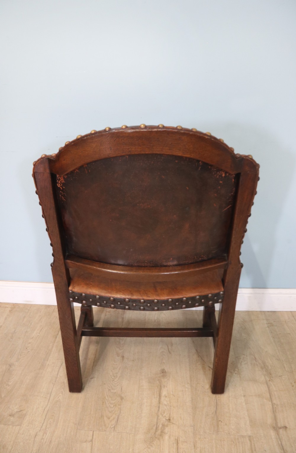 A lovely set of six early 20th Cromwellian style industrial looking dining chairs. View VII