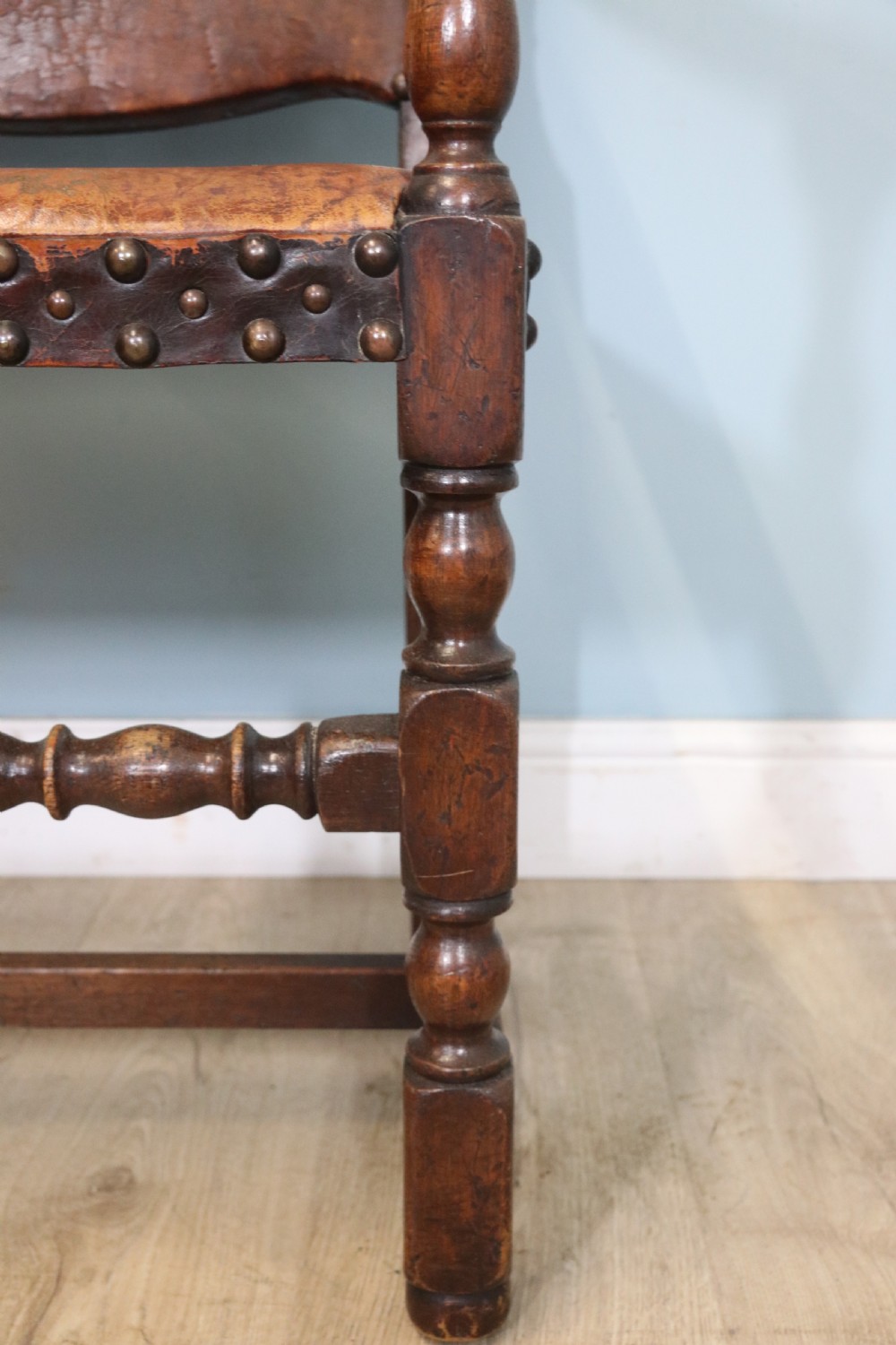 A lovely set of six early 20th Cromwellian style industrial looking dining chairs. View VIII