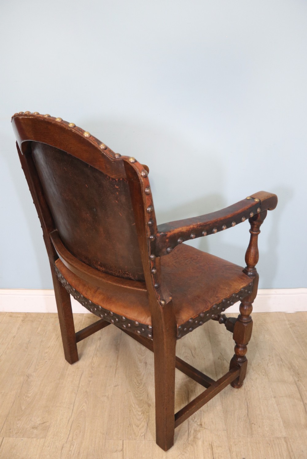 A lovely set of six early 20th Cromwellian style industrial looking dining chairs. View XII