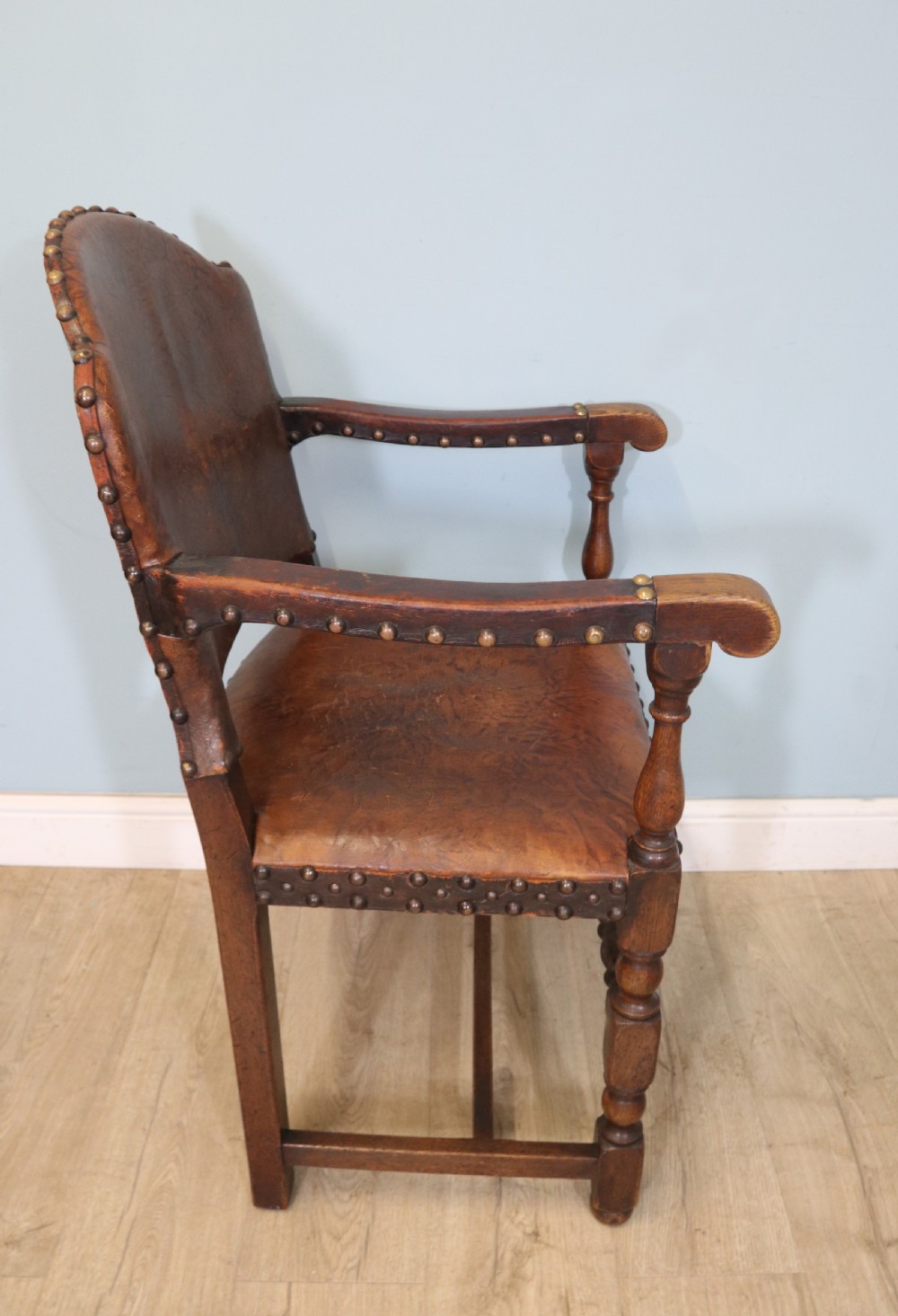 A lovely set of six early 20th Cromwellian style industrial looking dining chairs. View XIII