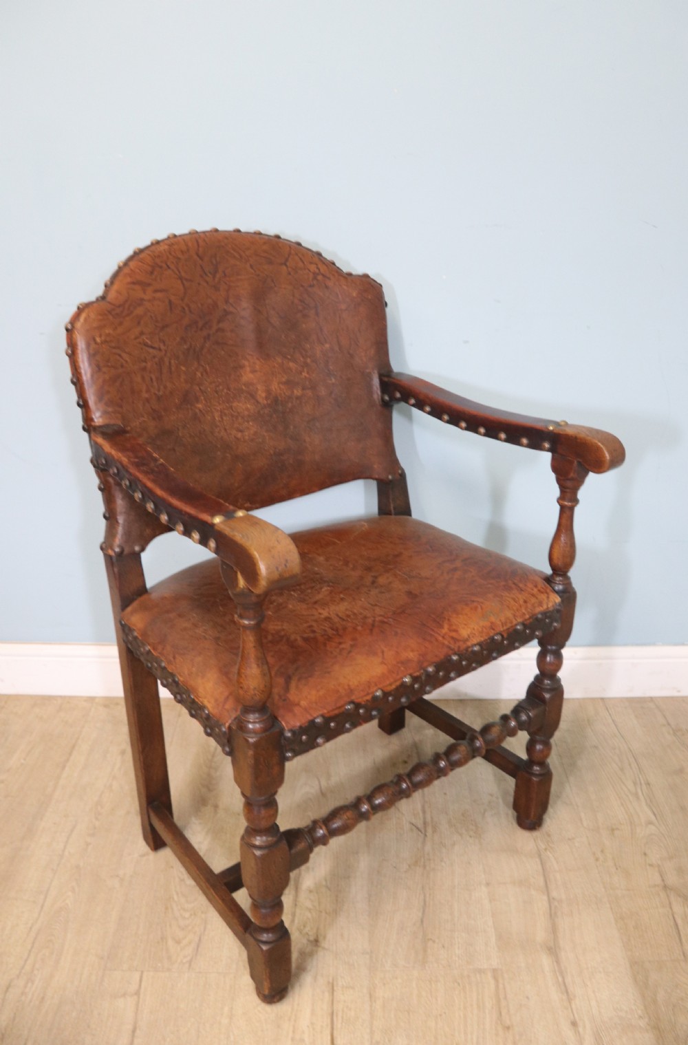 A lovely set of six early 20th Cromwellian style industrial looking dining chairs. View XIV