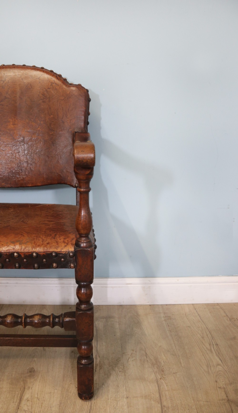 A lovely set of six early 20th Cromwellian style industrial looking dining chairs. View XV