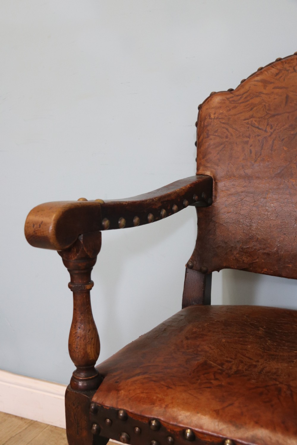 A lovely set of six early 20th Cromwellian style industrial looking dining chairs. View XVI