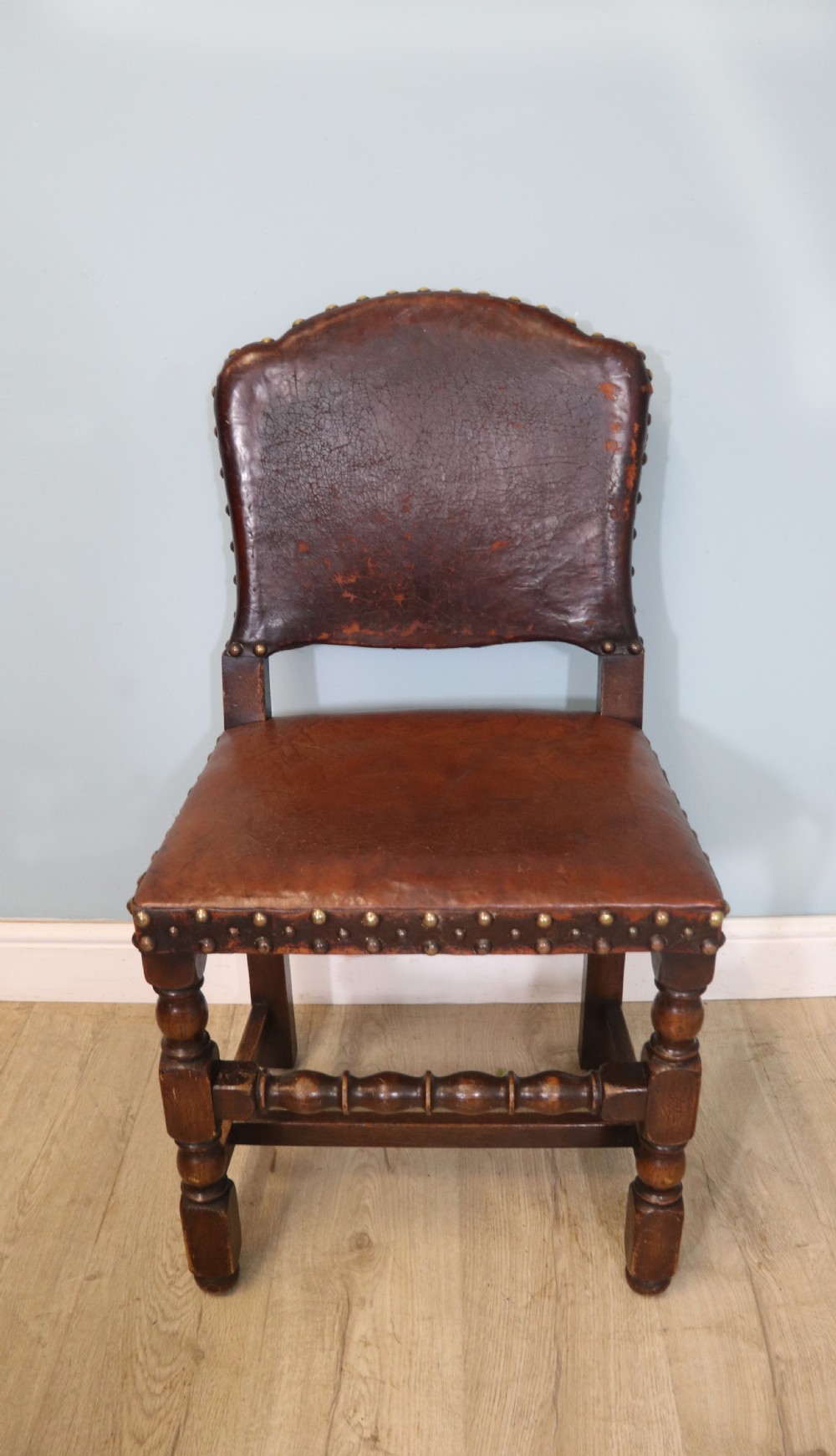 A lovely set of six early 20th Cromwellian style industrial looking dining chairs. View XIX