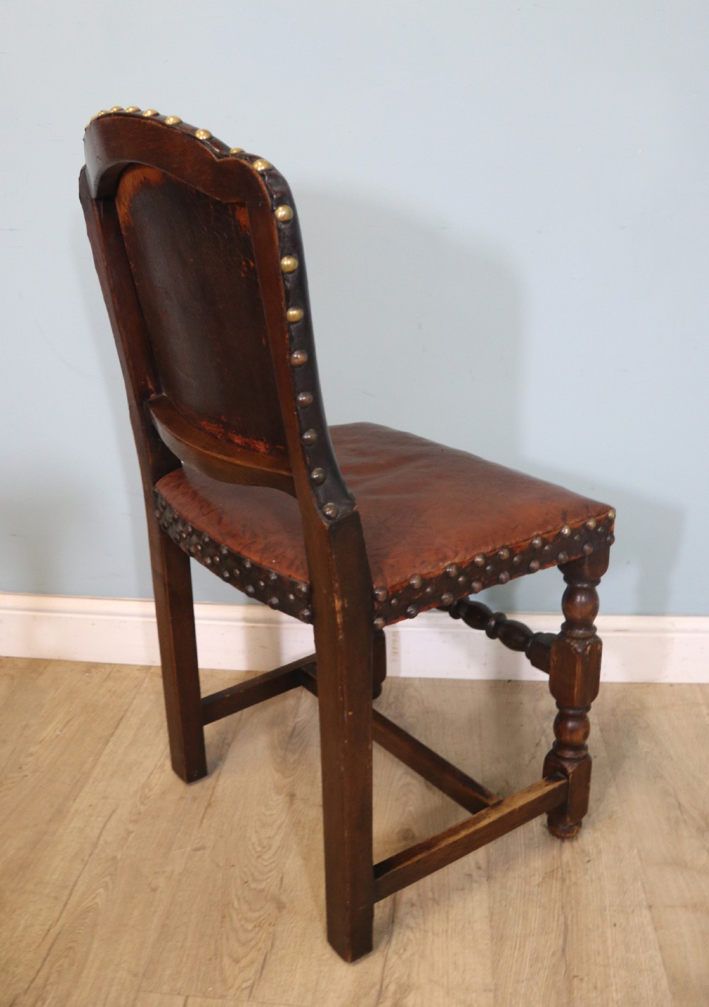 A lovely set of six early 20th Cromwellian style industrial looking dining chairs. View XXIV