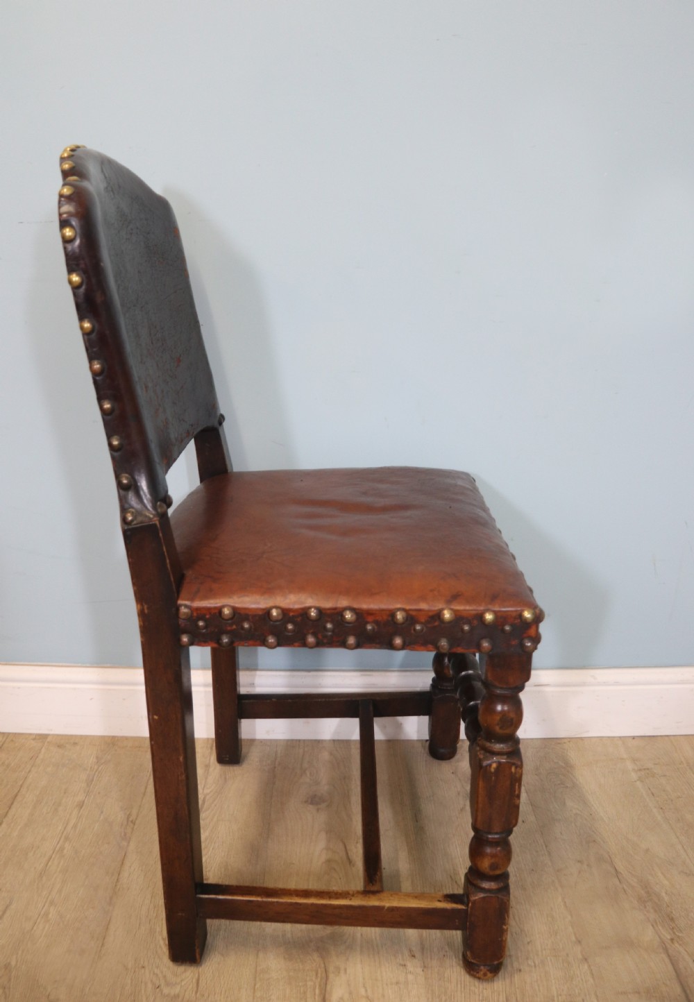 A lovely set of six early 20th Cromwellian style industrial looking dining chairs. View XXV