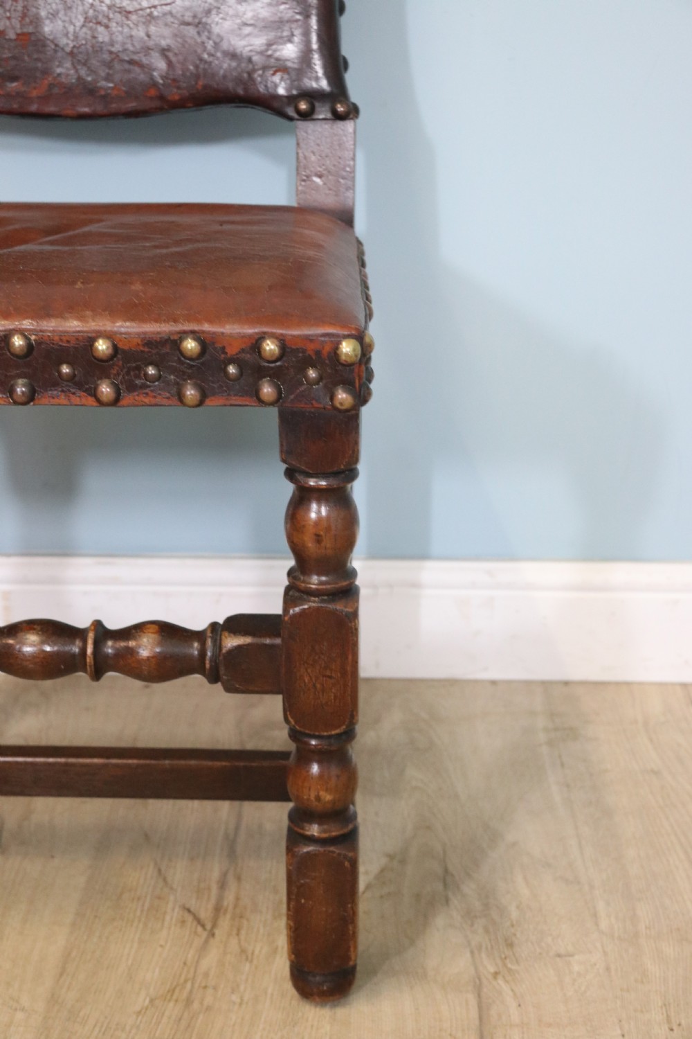 A lovely set of six early 20th Cromwellian style industrial looking dining chairs. View XXVIII