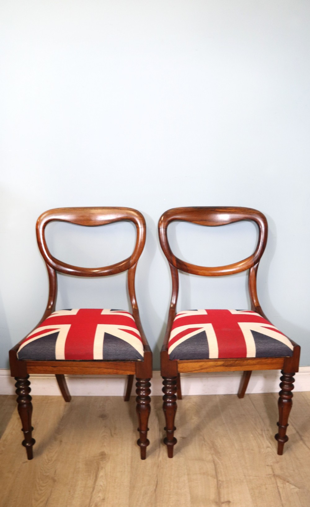 Pair of quality Victorian solid rosewood framed balloon back dining chairs