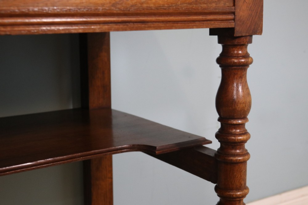 Late Victorian oak and walnut framed marble top washstand  View XV
