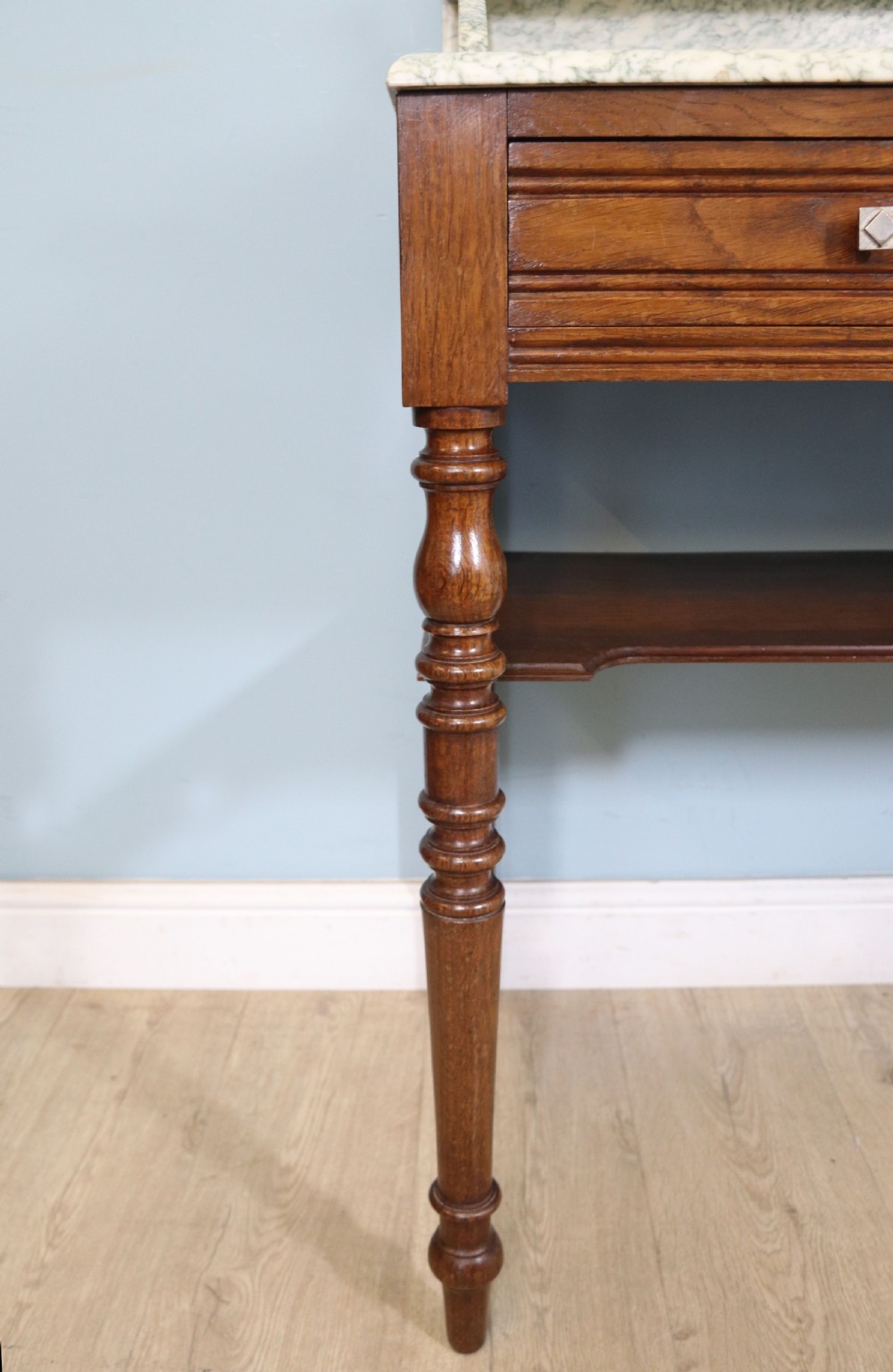 Late Victorian oak and walnut framed marble top washstand  View XVI