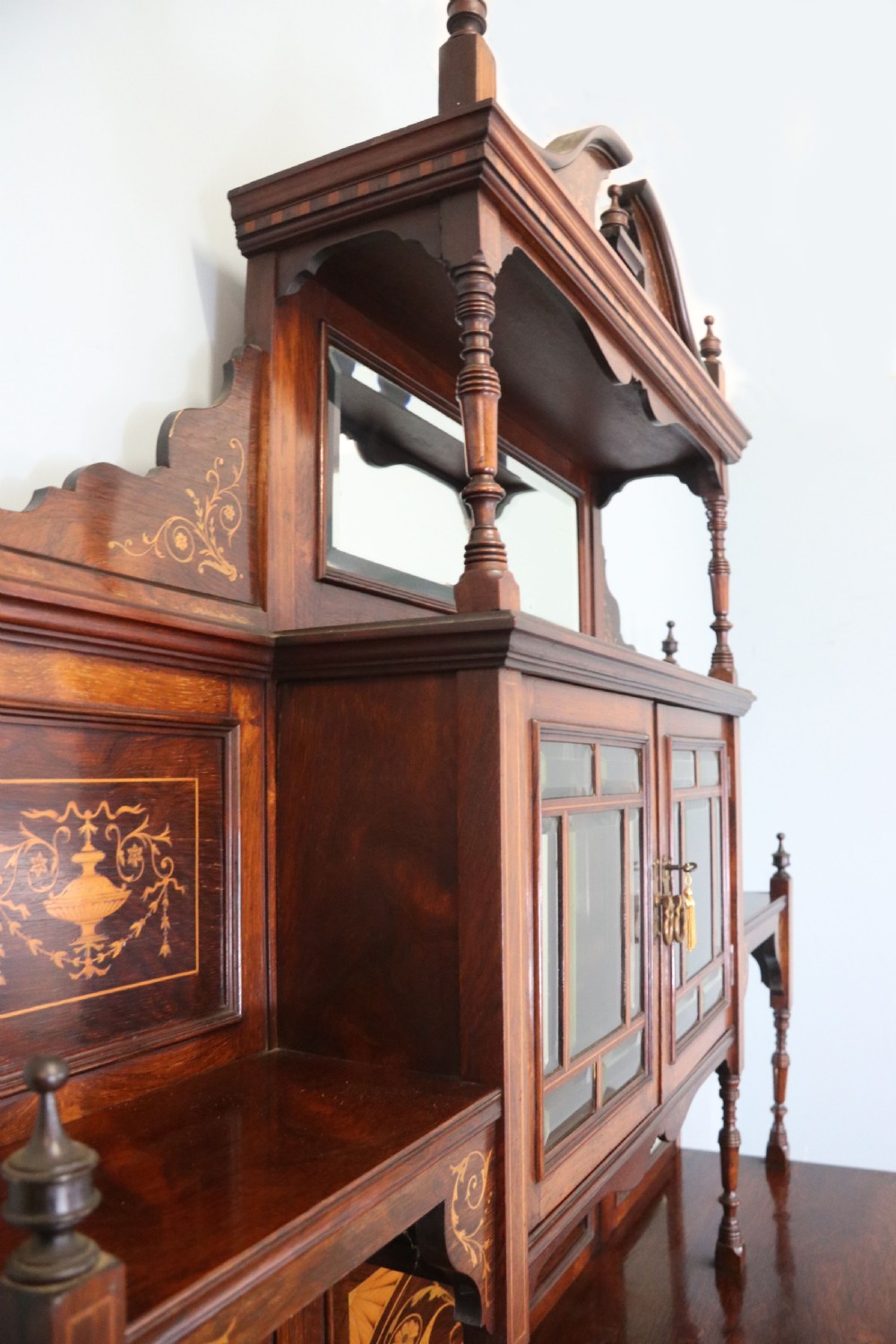 Late Victorian / Edwardian walnut veneered and inlaid side cabinet  View VII