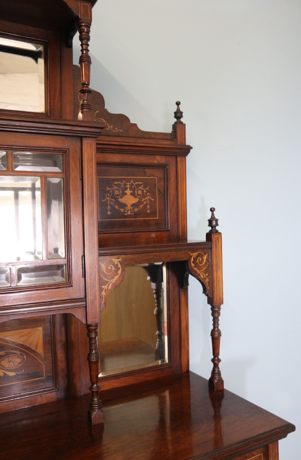 Late Victorian / Edwardian walnut veneered and inlaid side cabinet  View X