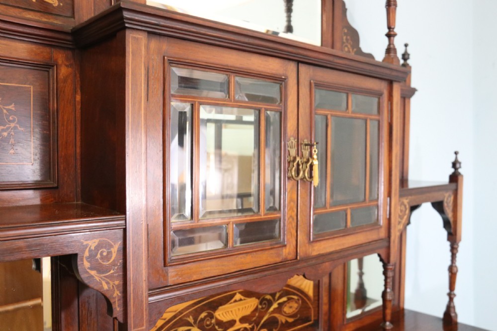 Late Victorian / Edwardian walnut veneered and inlaid side cabinet  View XII