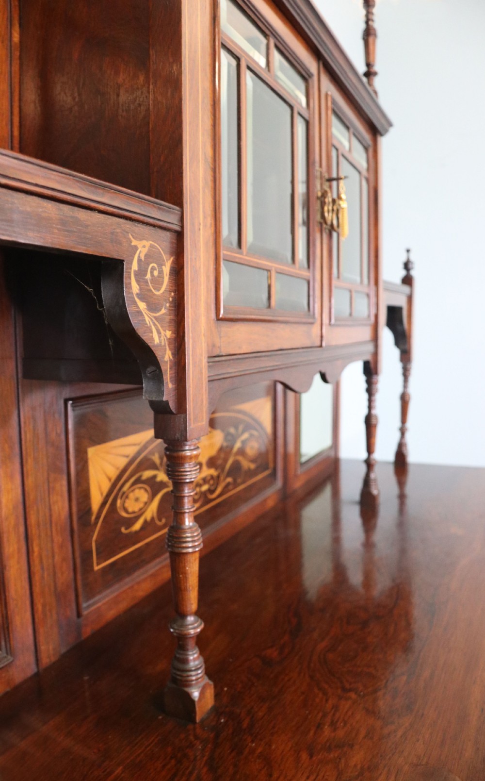 Late Victorian / Edwardian walnut veneered and inlaid side cabinet  View XIV