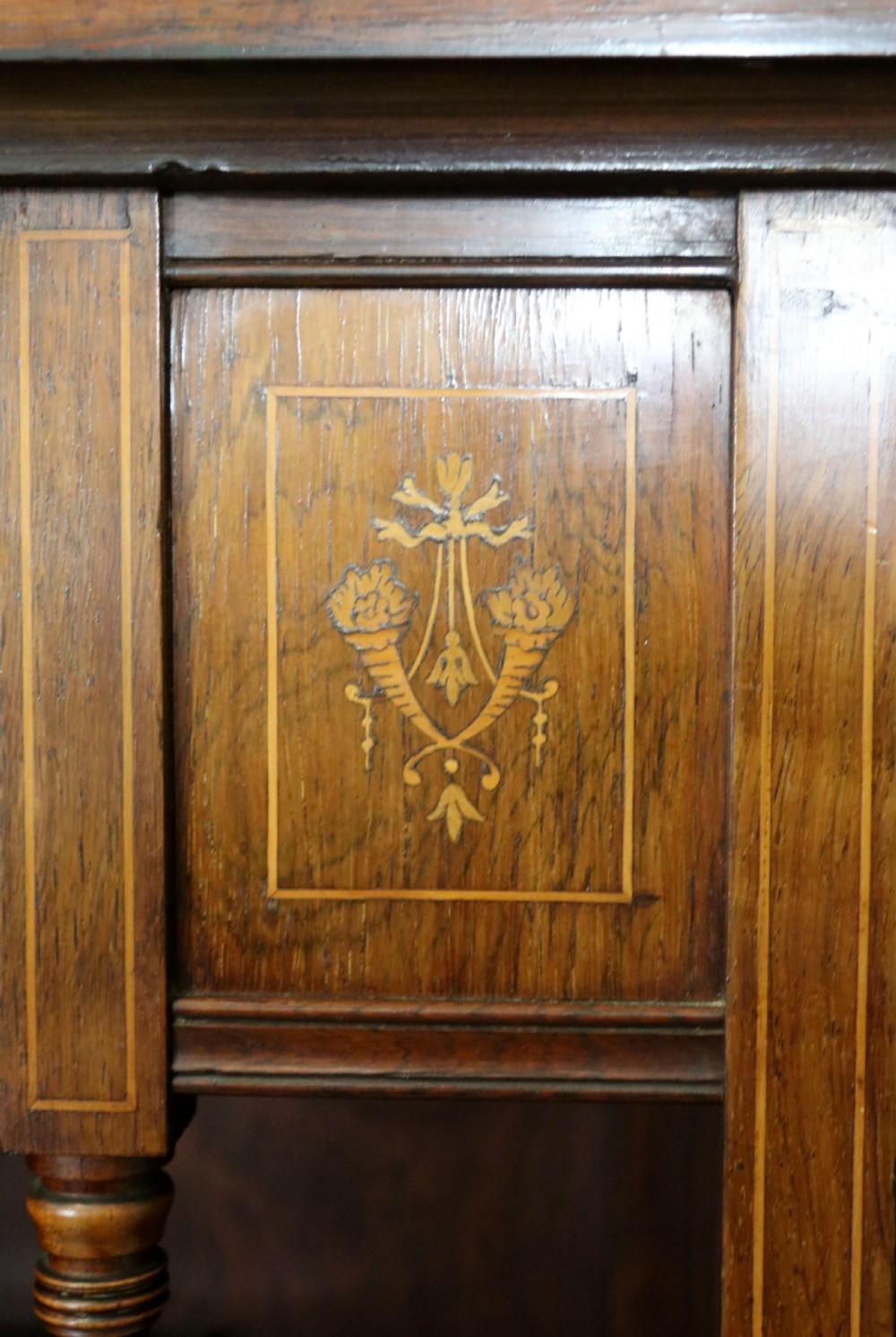 Late Victorian / Edwardian walnut veneered and inlaid side cabinet  View XXV