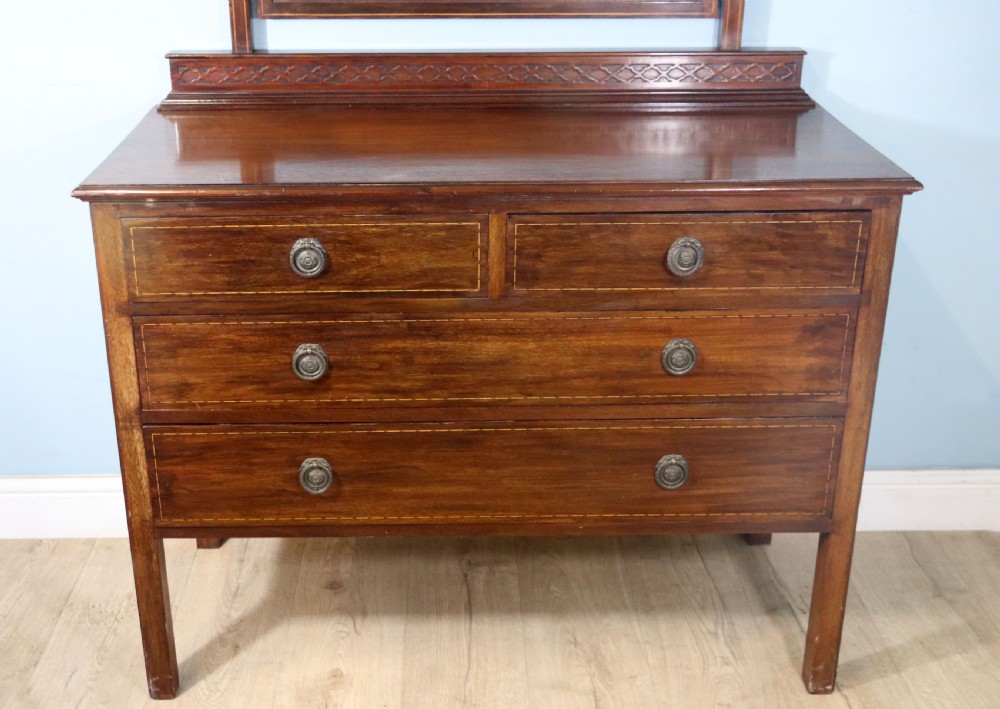 Edwardian mahogany and line inlaid dressing chest. View IV