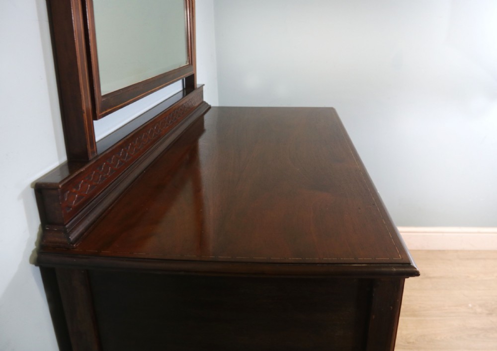 Edwardian mahogany and line inlaid dressing chest. View IX