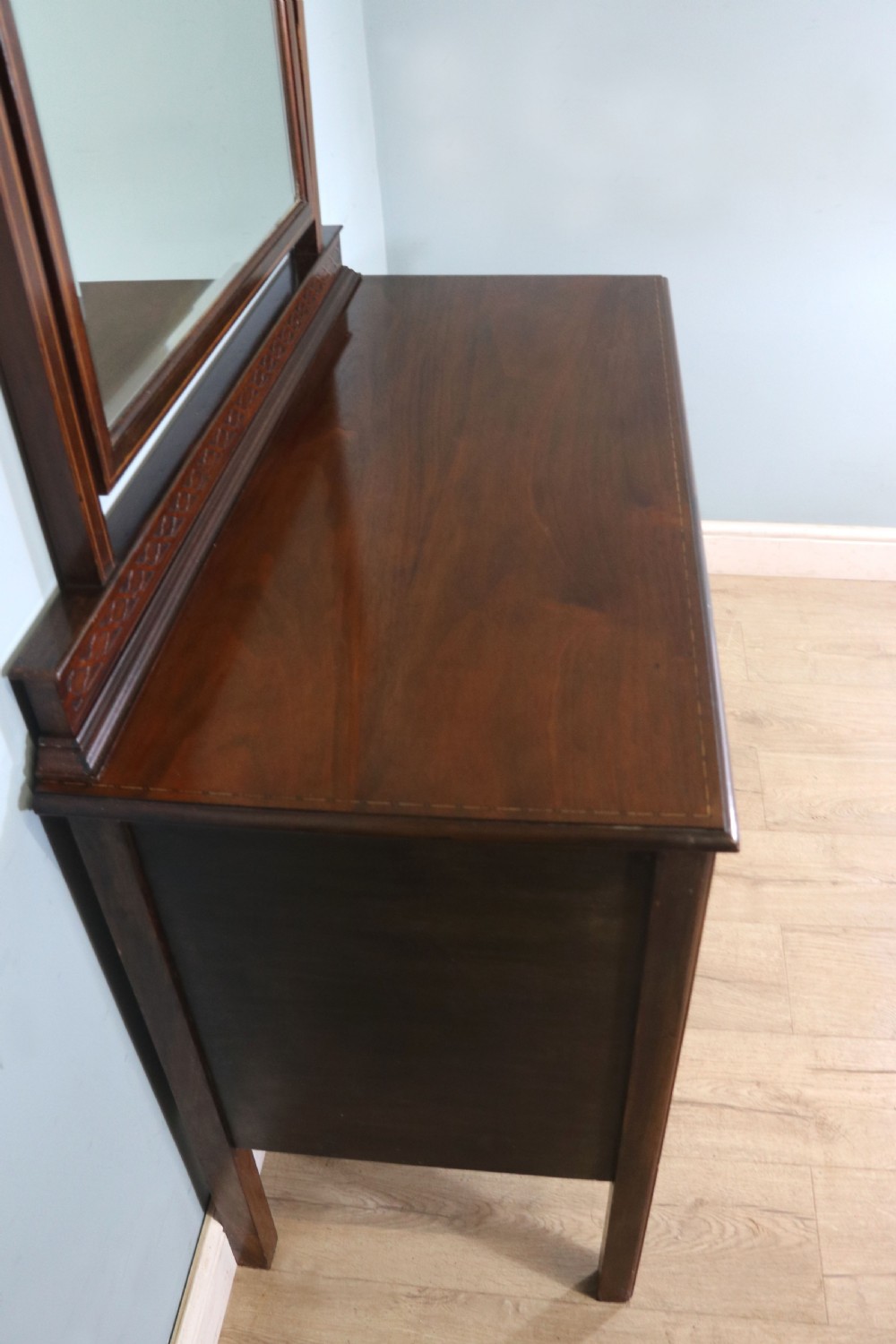 Edwardian mahogany and line inlaid dressing chest. View X