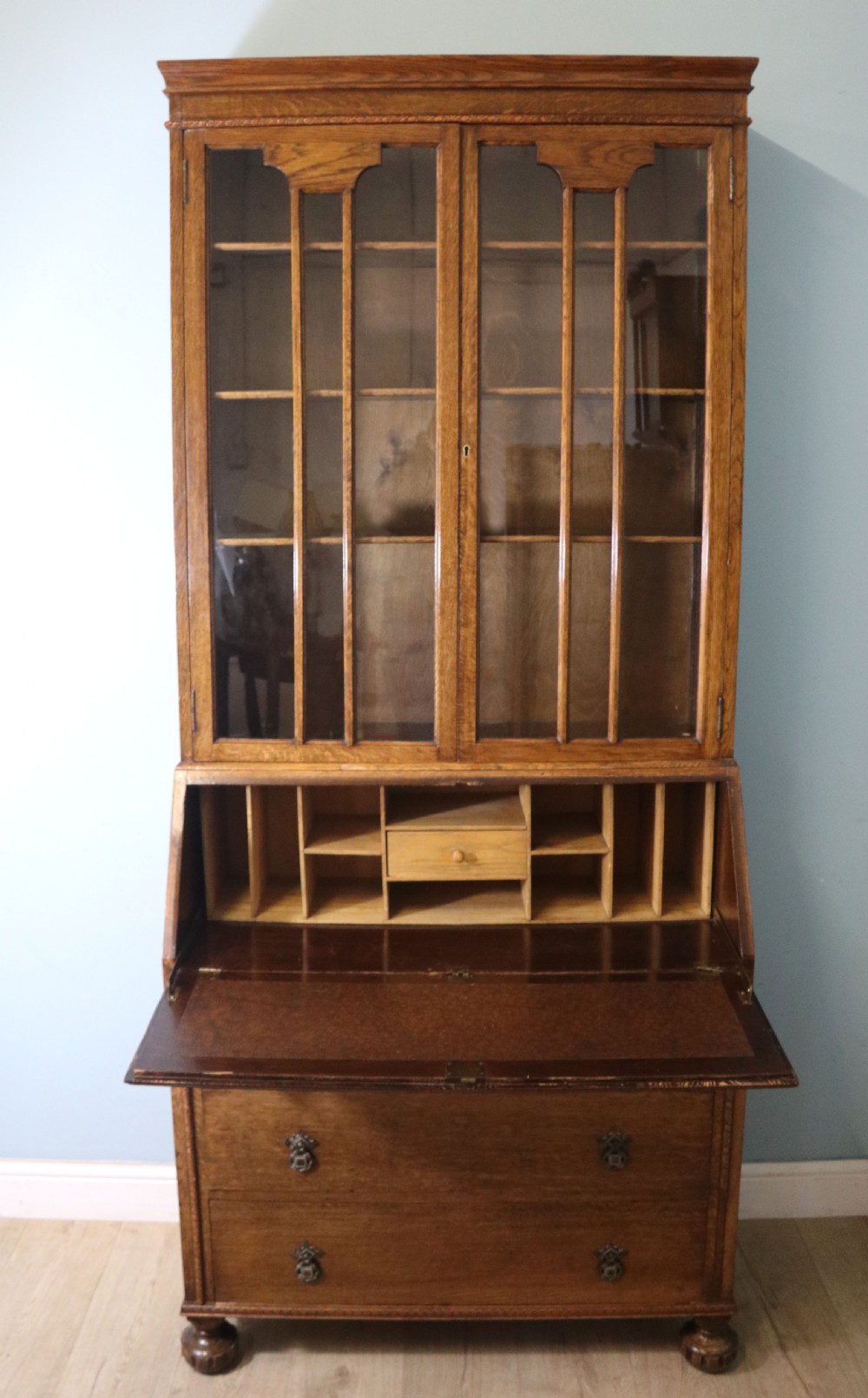 Early 20th century oak bureau bookcase