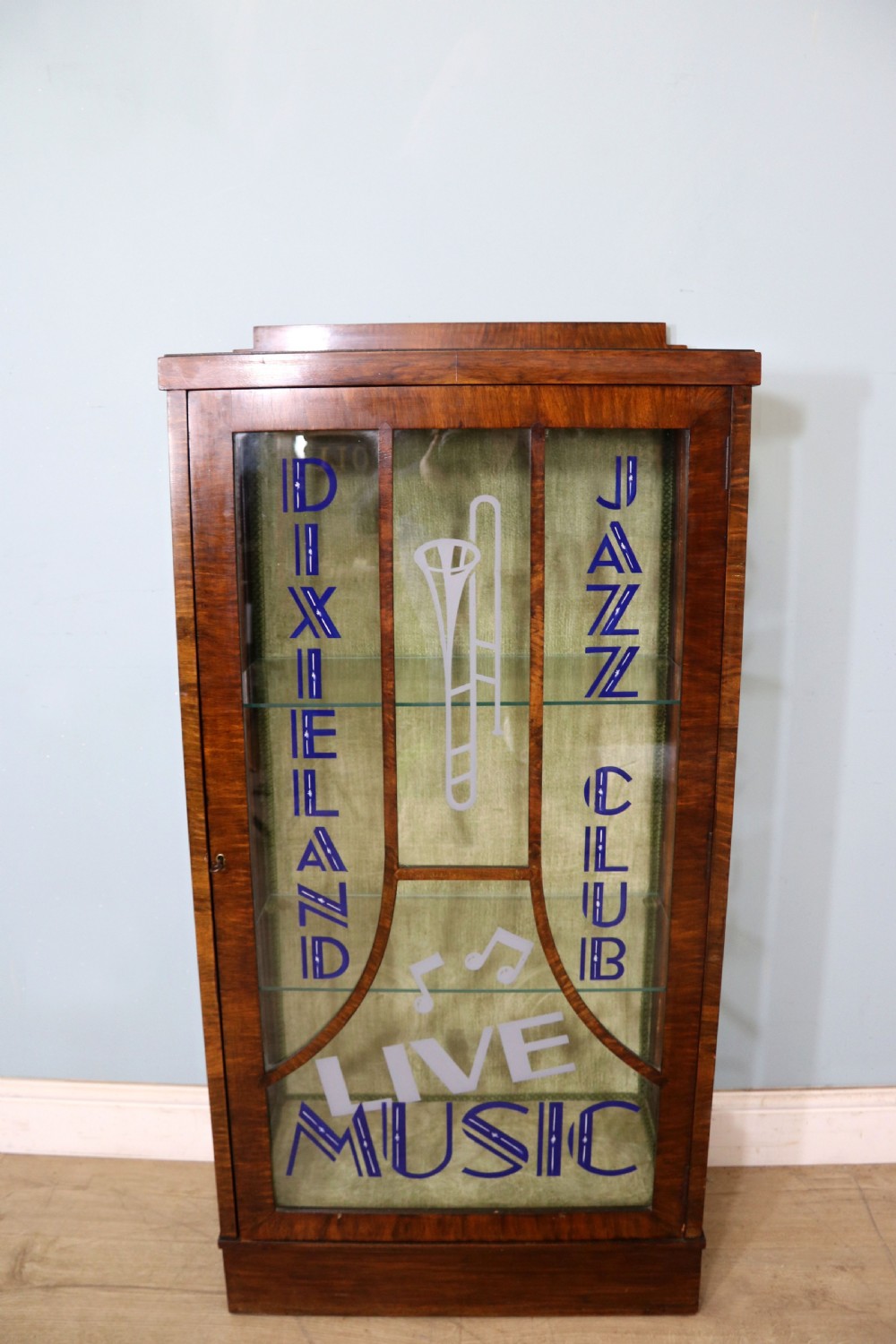 A lovely 1930’s walnut veneered display cabinet 