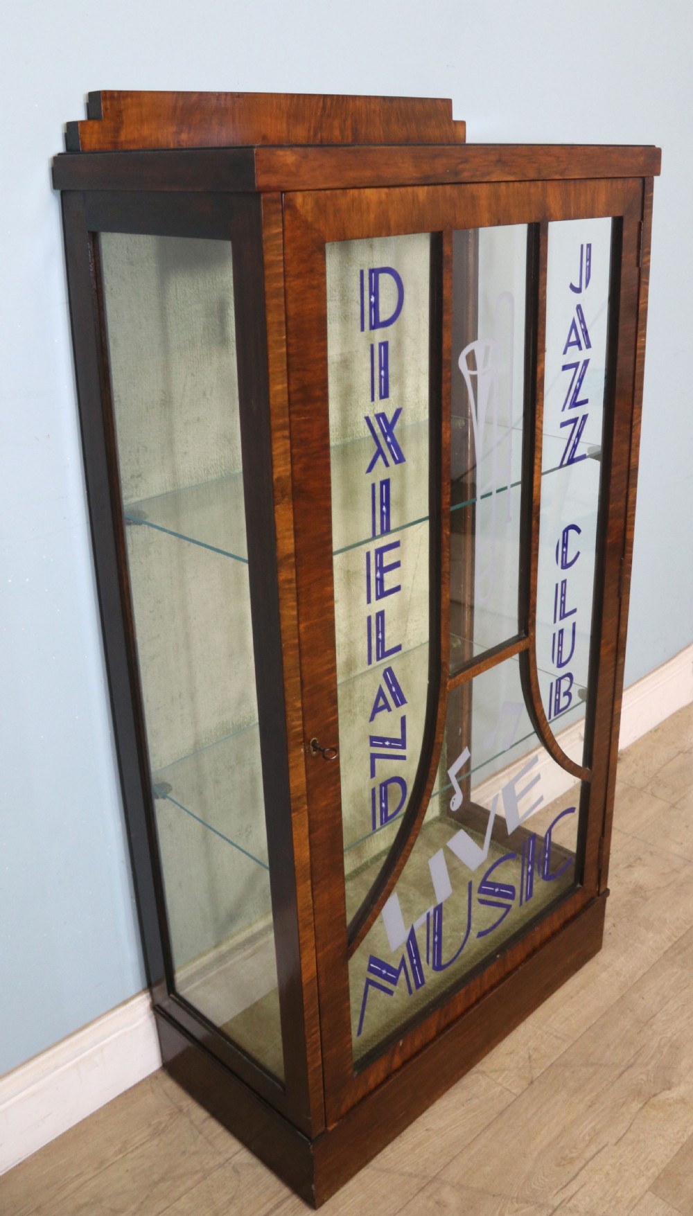 A lovely 1930’s walnut veneered display cabinet  View IV