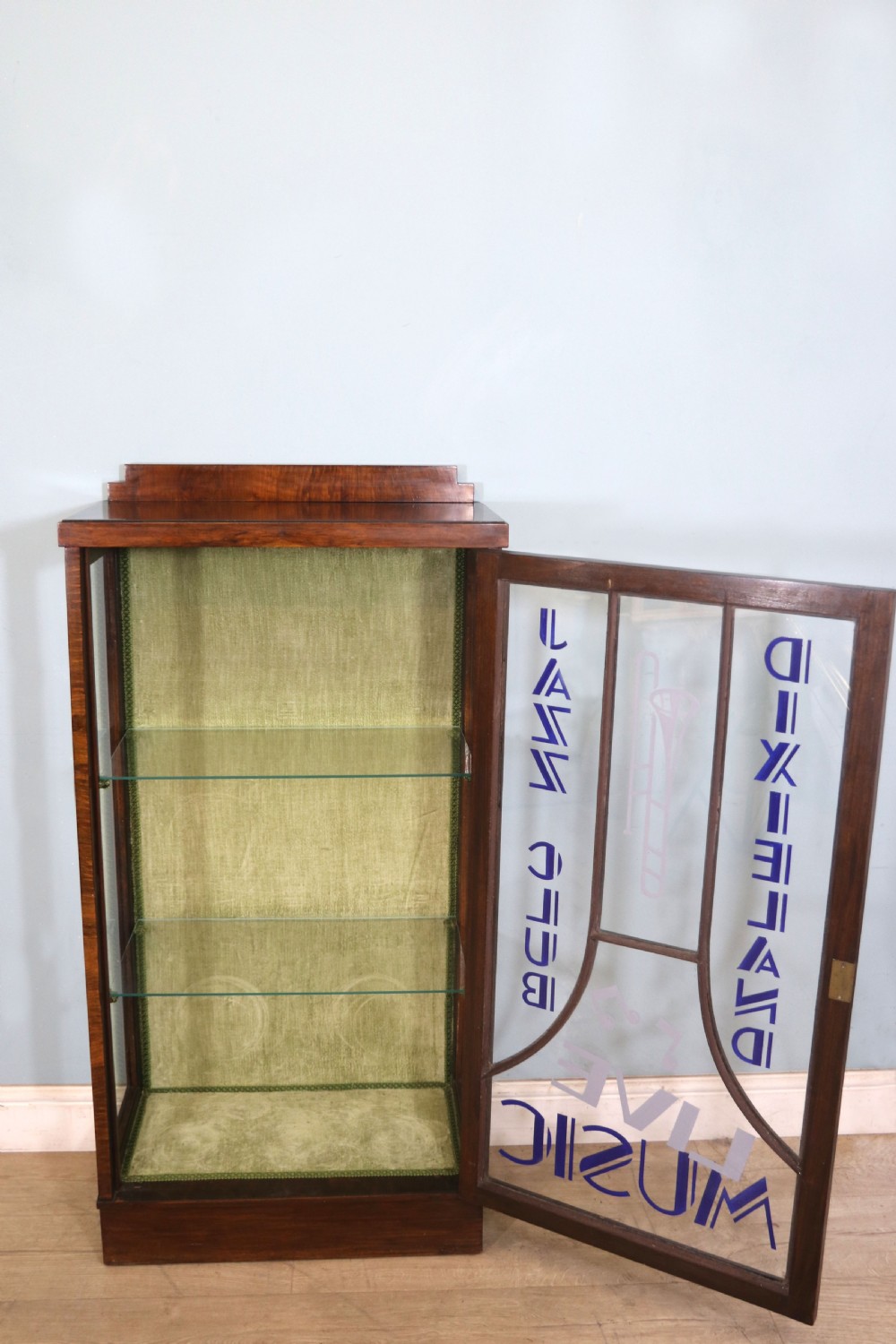 A lovely 1930’s walnut veneered display cabinet  View VI