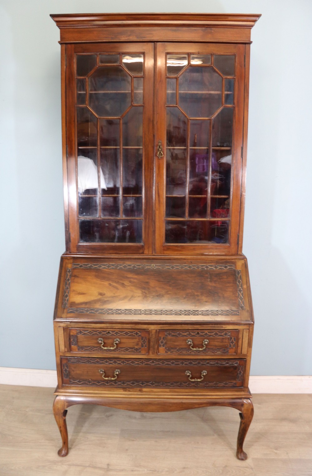 This excellent quality Edwardian mahogany bureau bookcase cabinet  View II