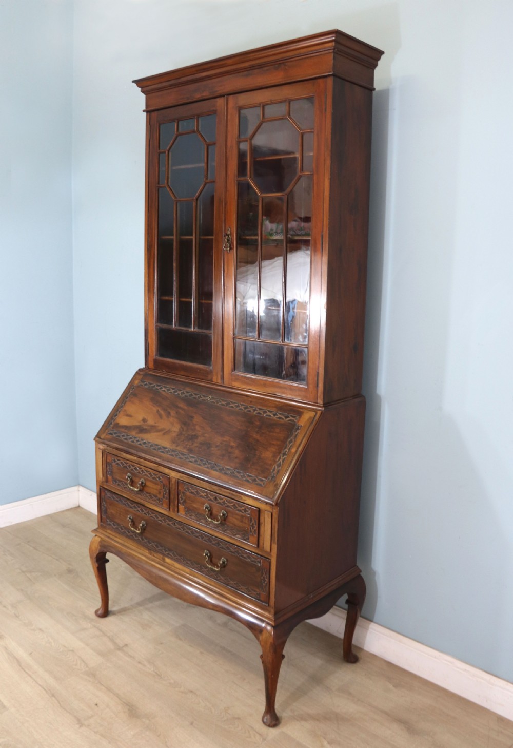 This excellent quality Edwardian mahogany bureau bookcase cabinet  View IV