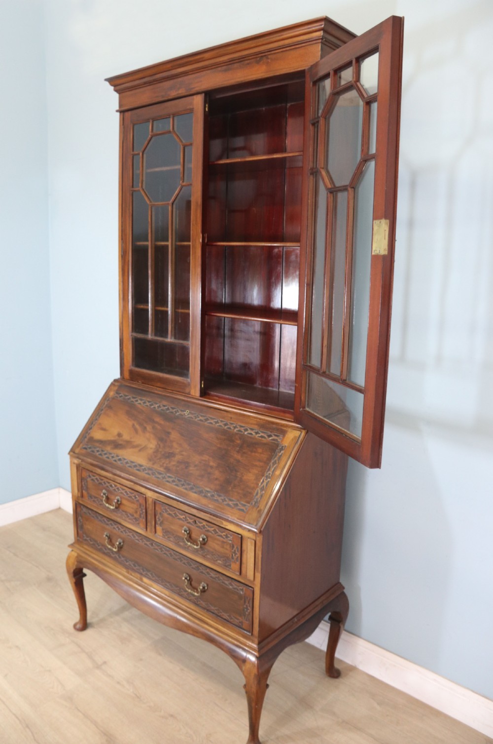 This excellent quality Edwardian mahogany bureau bookcase cabinet  View X