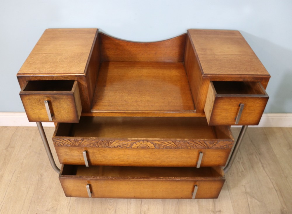  Art Deco Style rare Oak and chrome framed drop centre storage unit. View II