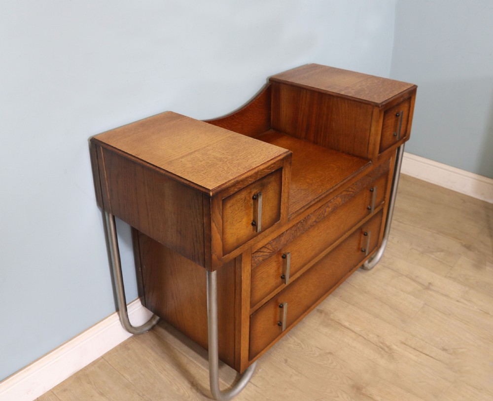  Art Deco Style rare Oak and chrome framed drop centre storage unit. View III