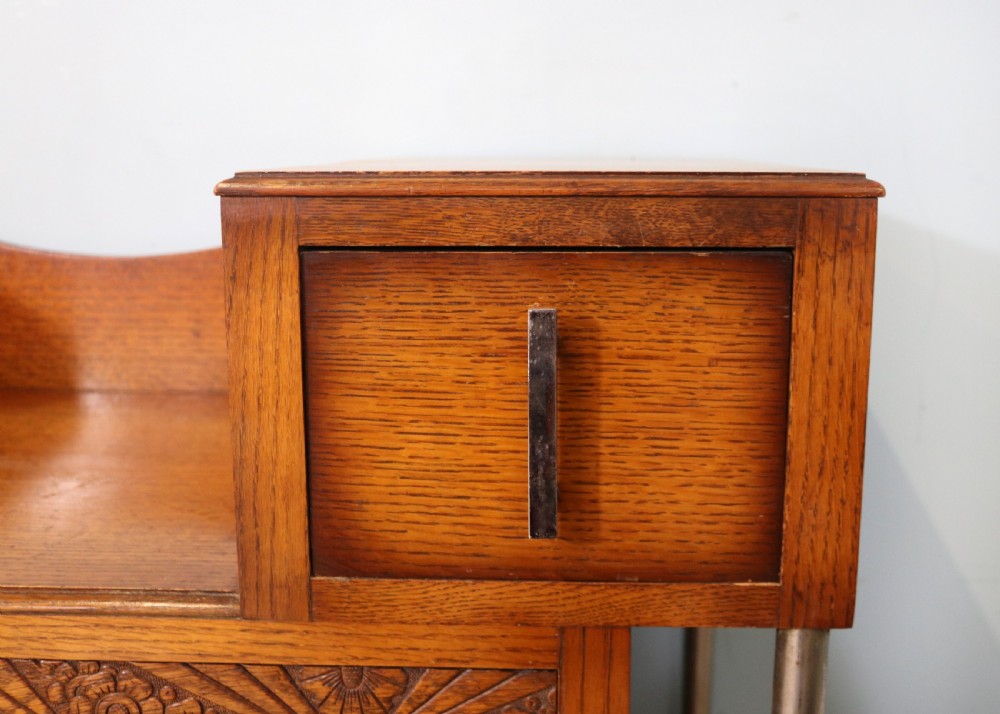  Art Deco Style rare Oak and chrome framed drop centre storage unit. View X