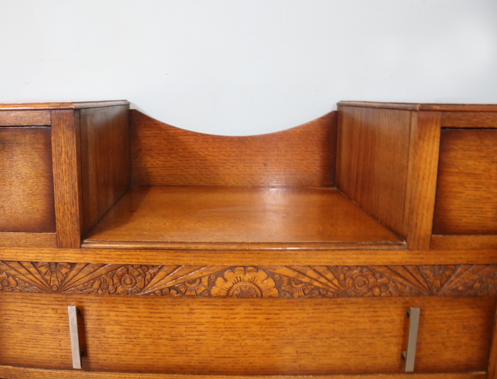  Art Deco Style rare Oak and chrome framed drop centre storage unit. View XI