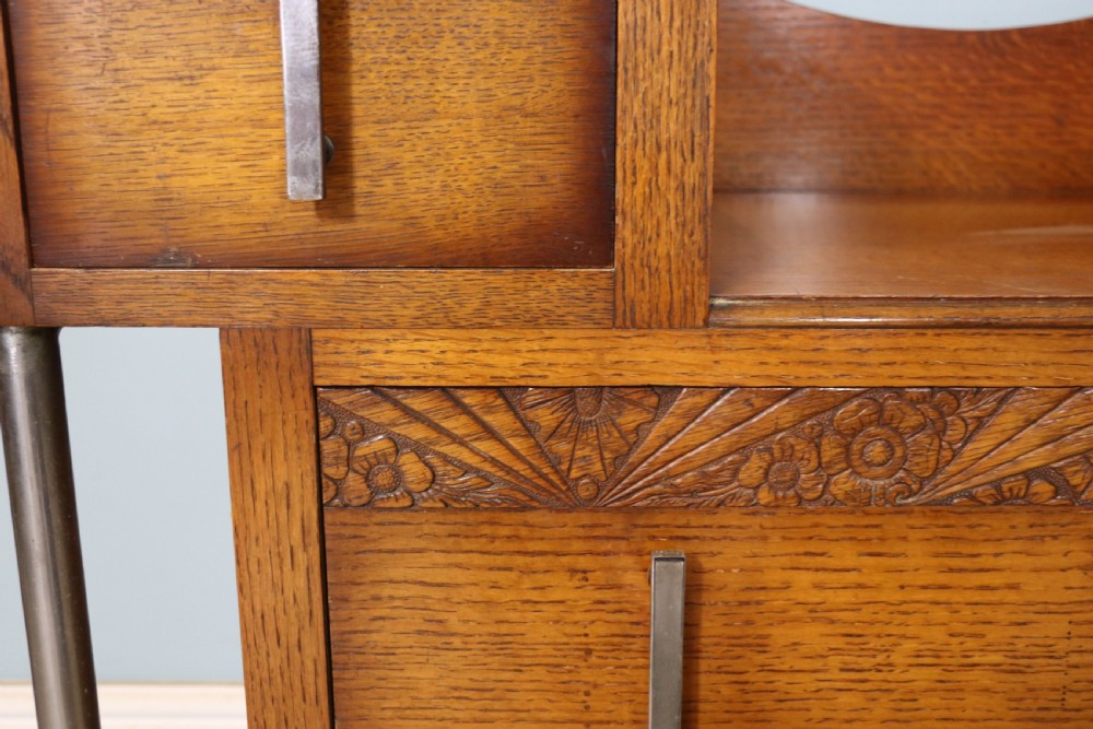  Art Deco Style rare Oak and chrome framed drop centre storage unit. View XVI