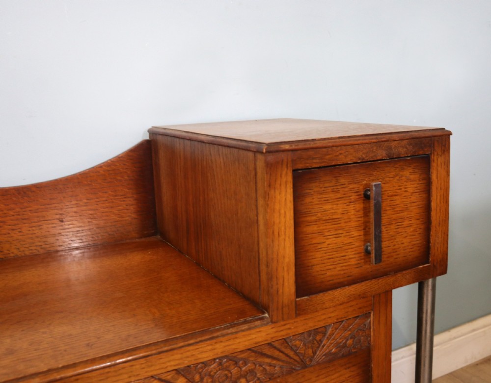  Art Deco Style rare Oak and chrome framed drop centre storage unit. View XVII