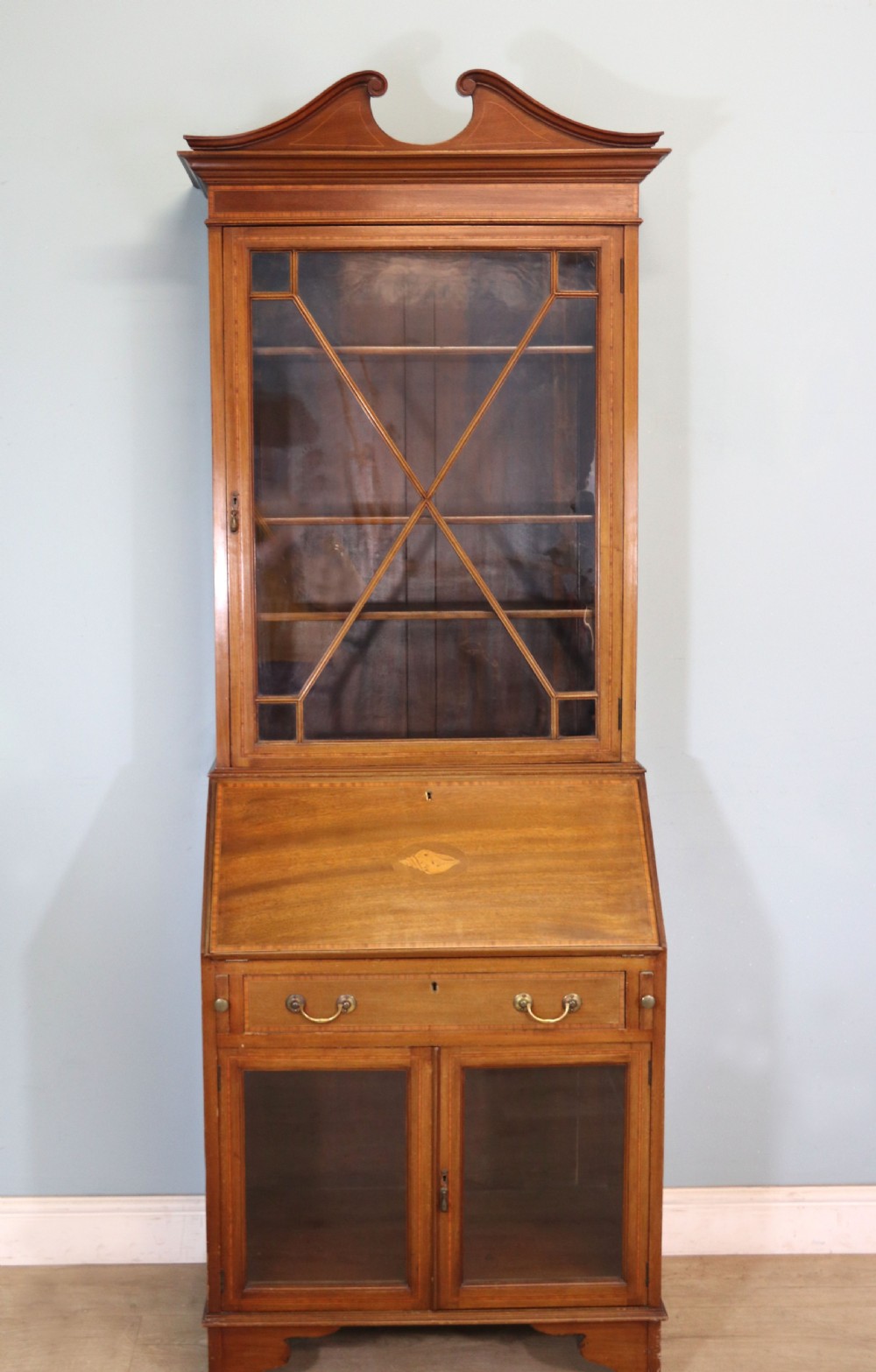 A lovely undersized true Edwardian bureau bookcase cabinet. 