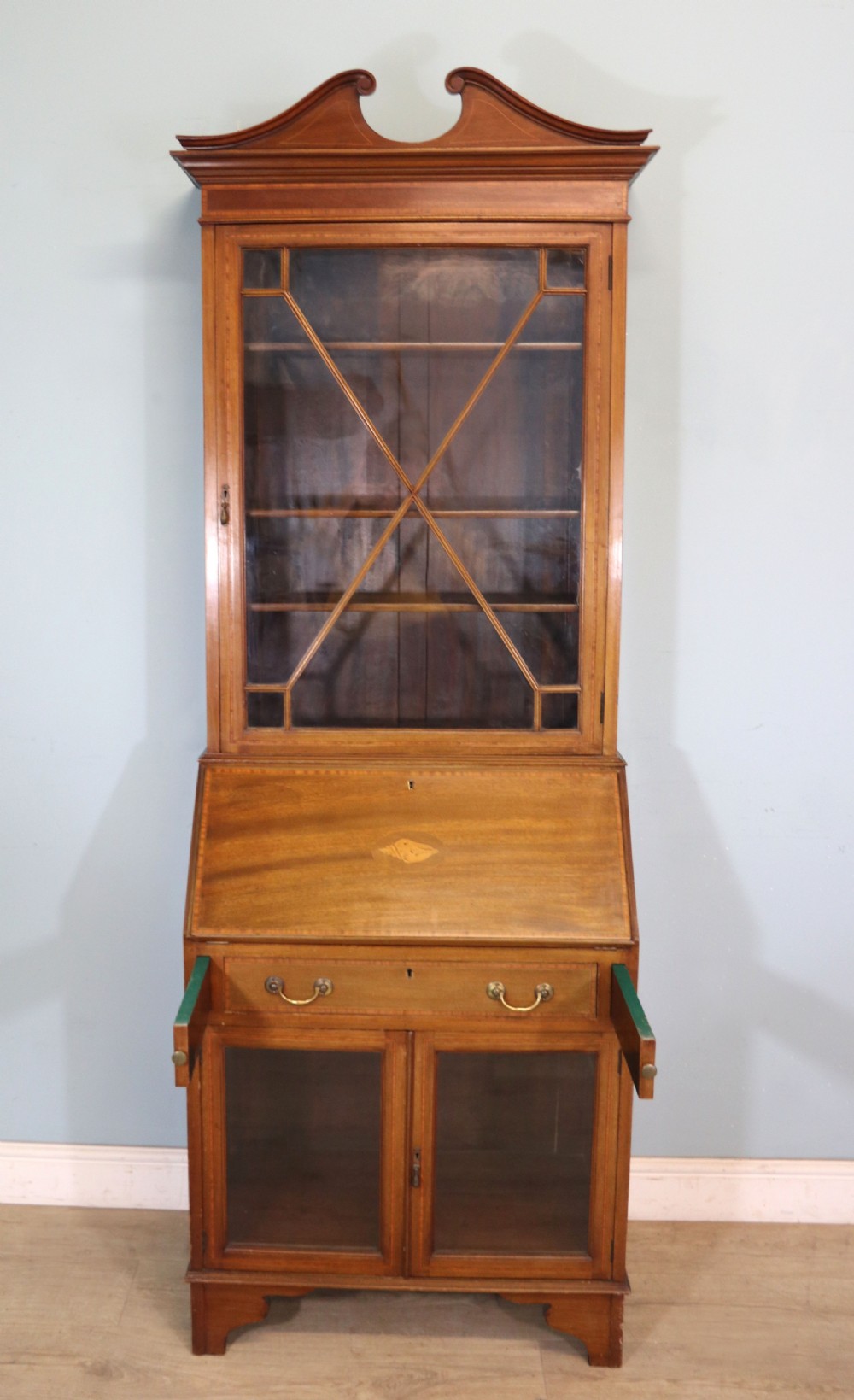 A lovely undersized true Edwardian bureau bookcase cabinet.  View III