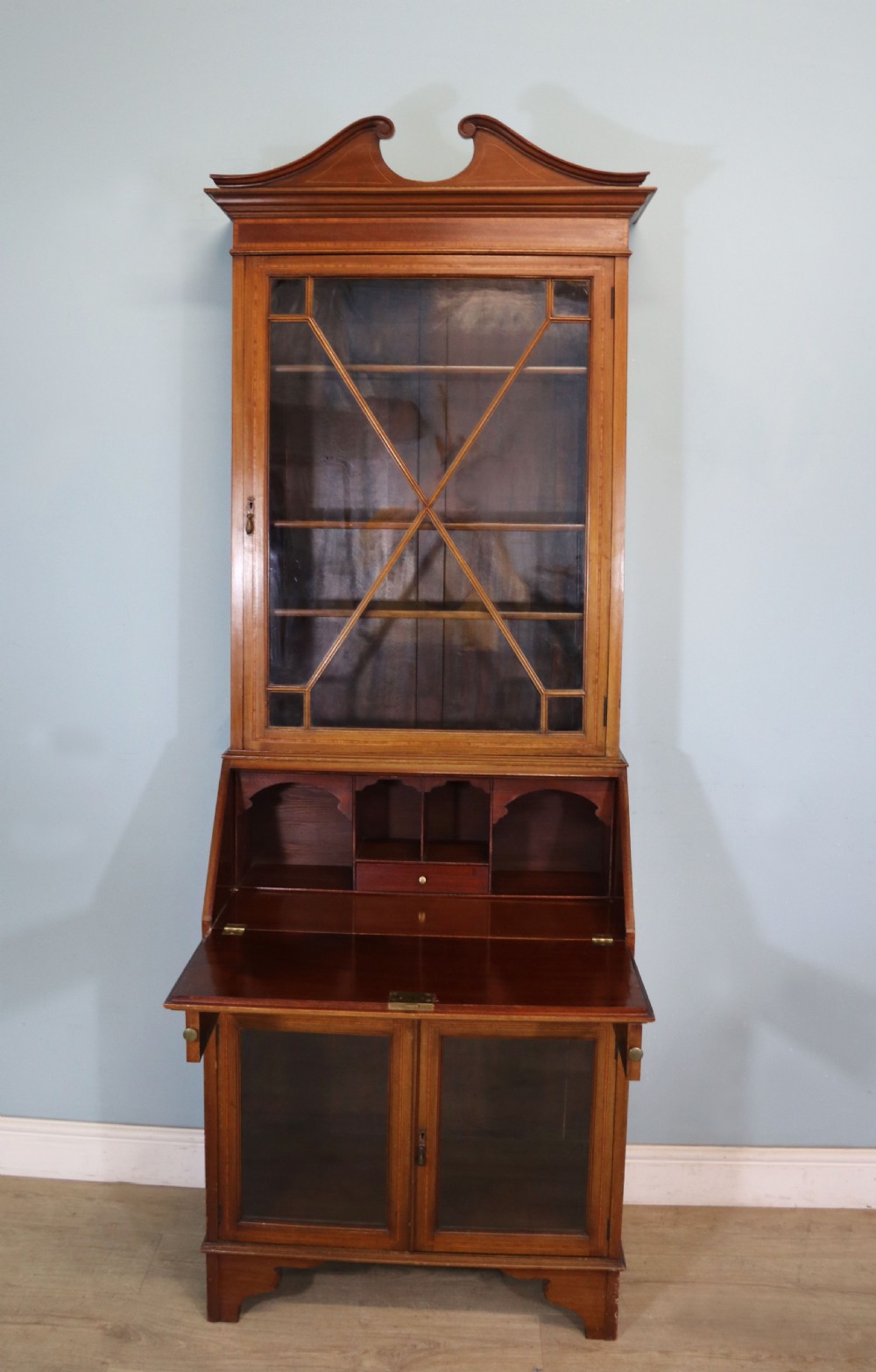 A lovely undersized true Edwardian bureau bookcase cabinet.  View IV