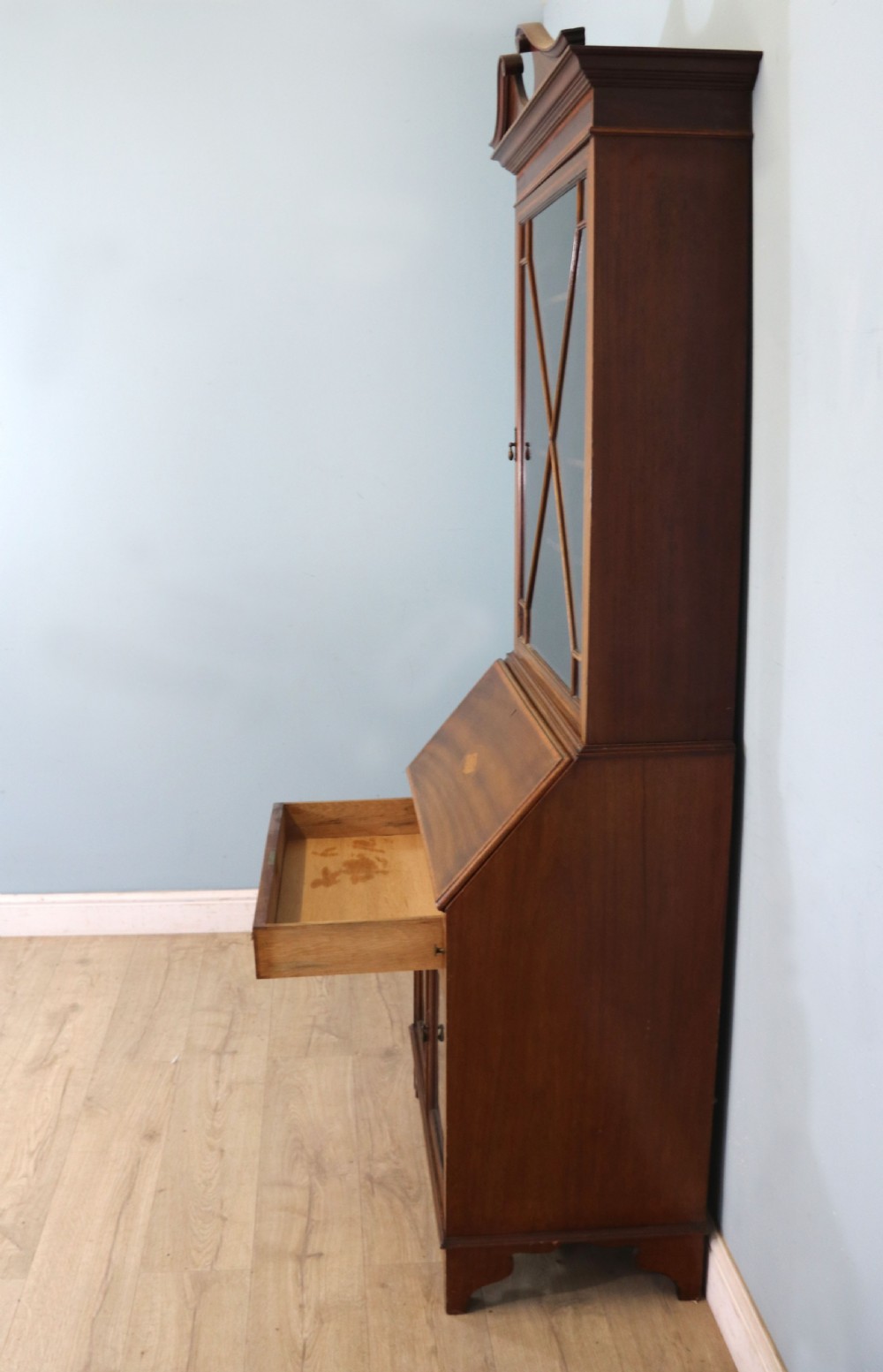 A lovely undersized true Edwardian bureau bookcase cabinet.  View VII
