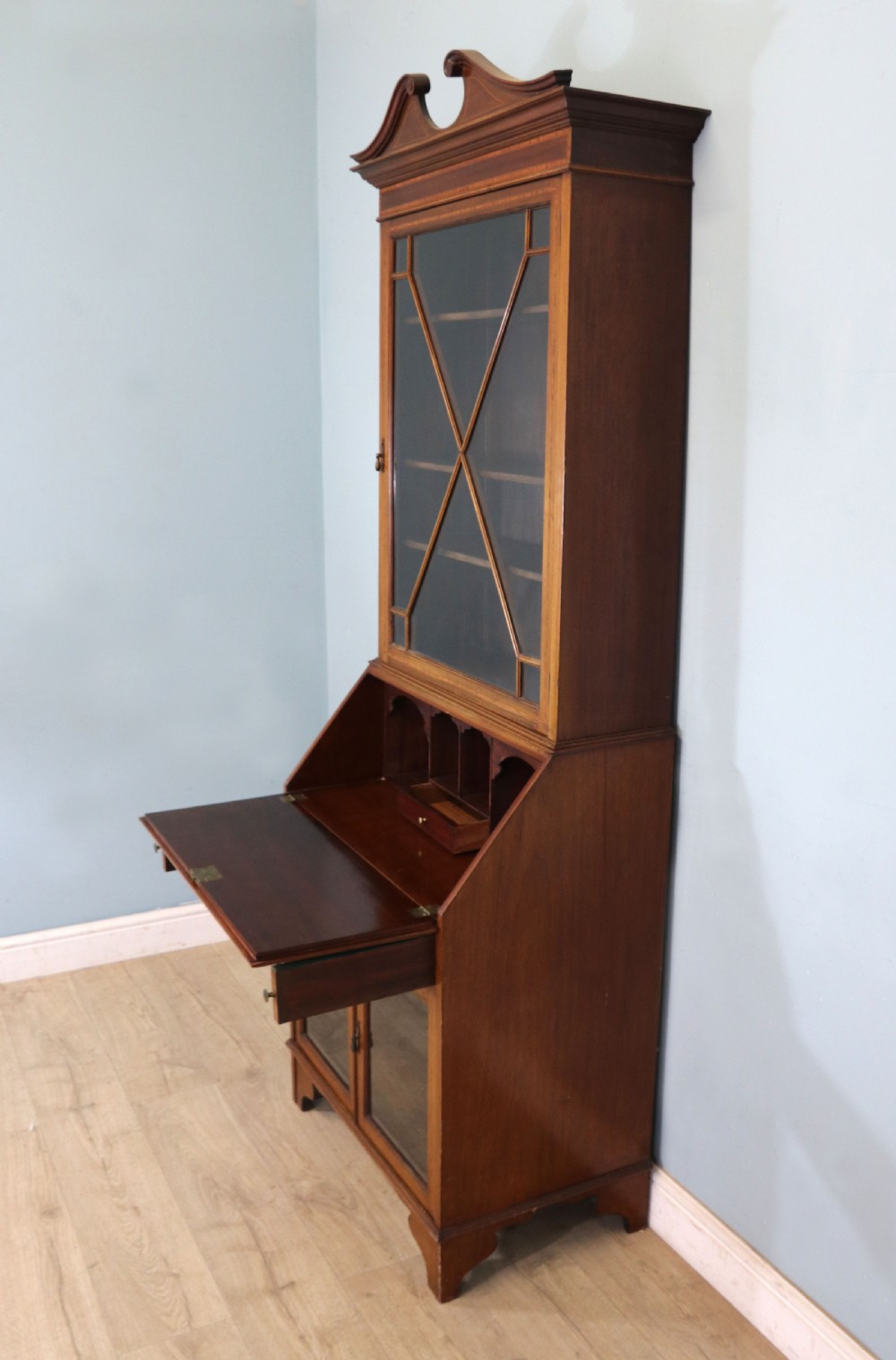 A lovely undersized true Edwardian bureau bookcase cabinet.  View X