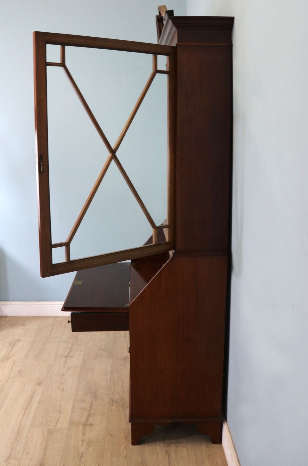 A lovely undersized true Edwardian bureau bookcase cabinet.  View XI