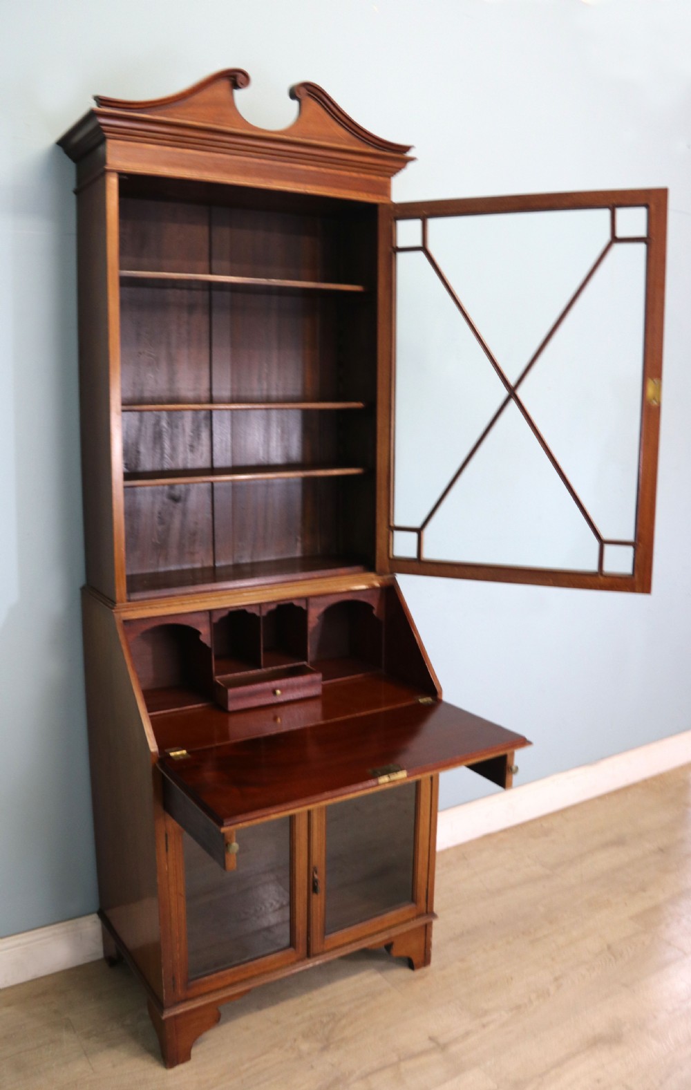 A lovely undersized true Edwardian bureau bookcase cabinet.  View XIII