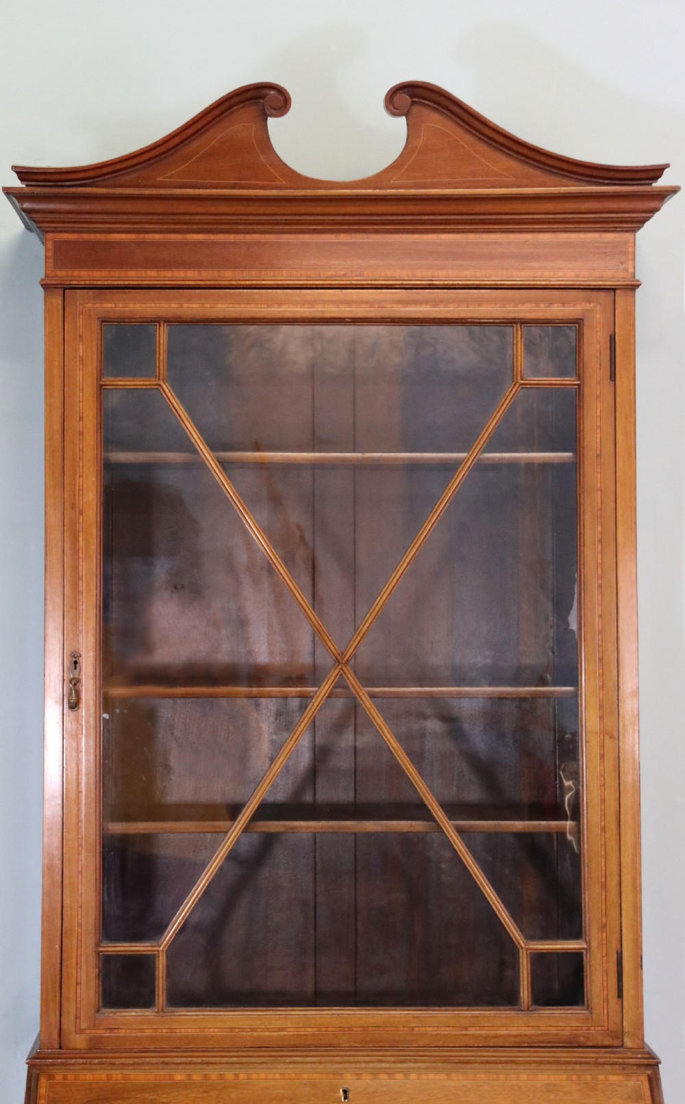 A lovely undersized true Edwardian bureau bookcase cabinet.  View XVII